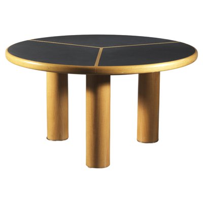 Sculptural Round Table in Wood, Brass and Dark Laminate, Italy 1970s-KKZ-1814195