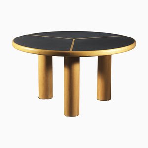 Sculptural Round Table in Wood, Brass and Dark Laminate, Italy 1970s-KKZ-1814195