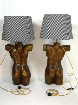 Sculptural Solid Wood Torso Lamps, 1970s, Set of 2-UWE-910476