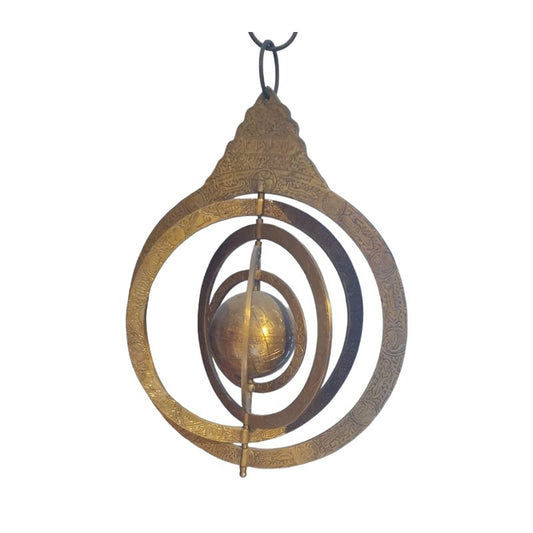 Sculptural Sphere with Rotating Globe in Brass with Arabic Caligraphy