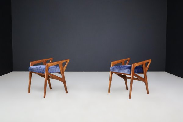 Sculptural Stools in Walnut attributed to Gio Ponti for Cassina, Italy, 1950s, Set of 2-TRW-1803326