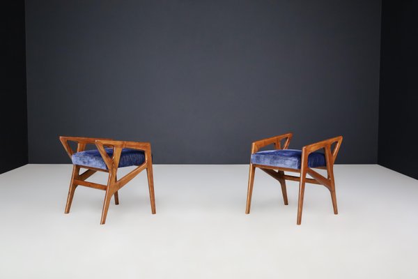 Sculptural Stools in Walnut attributed to Gio Ponti for Cassina, Italy, 1950s, Set of 2-TRW-1803326