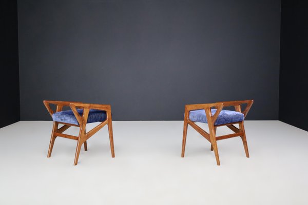 Sculptural Stools in Walnut attributed to Gio Ponti for Cassina, Italy, 1950s, Set of 2-TRW-1803326