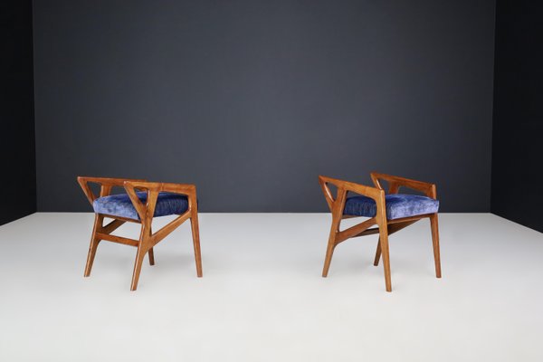 Sculptural Stools in Walnut attributed to Gio Ponti for Cassina, Italy, 1950s, Set of 2-TRW-1803326