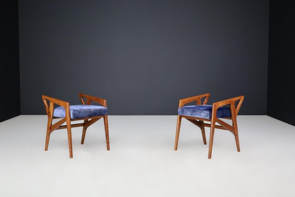 Sculptural Stools in Walnut attributed to Gio Ponti for Cassina, Italy, 1950s, Set of 2-TRW-1803326