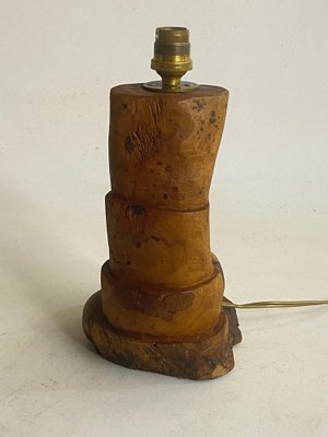 Sculptural Table Lamp in Carved Olive Wood, France, 1950-UR-1761235