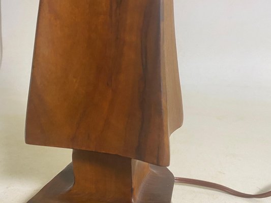 Sculptural Table Lamp in Carved Olive Wood, France, 1950s-UR-1780814