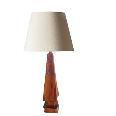 Sculptural Table Lamp in Carved Olive Wood, France, 1950s-UR-1780814