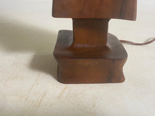 Sculptural Table Lamp in Carved Olive Wood, France, 1950s-UR-1780814