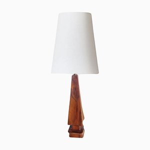 Sculptural Table Lamp in Carved Olive Wood, France, 1950s-UR-1780814