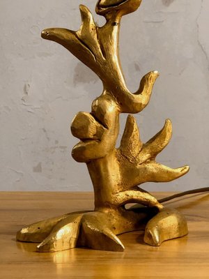 Sculptural Table Lamp with Plant Motif in Gilt Metal by Georges Mathias, France, 1980s-NLF-1719211