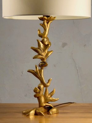 Sculptural Table Lamp with Plant Motif in Gilt Metal by Georges Mathias, France, 1980s-NLF-1719211