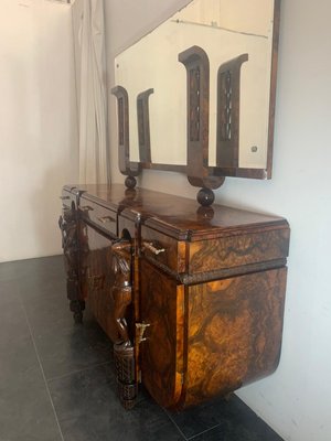 Sculptural Walnut Sideboard and Mirror, 1920s-IJR-867710