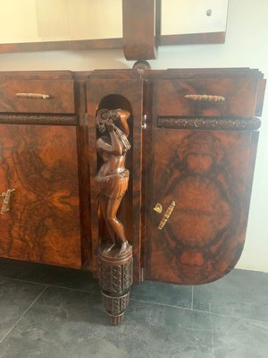 Sculptural Walnut Sideboard and Mirror, 1920s-IJR-867710