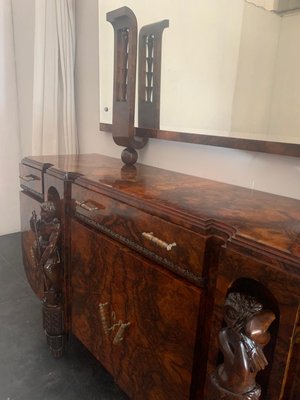 Sculptural Walnut Sideboard and Mirror, 1920s-IJR-867710