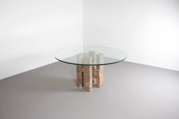 Sculptural Willy Ballez Dining Table in Marble and Glass, 1970s-QT-1263313