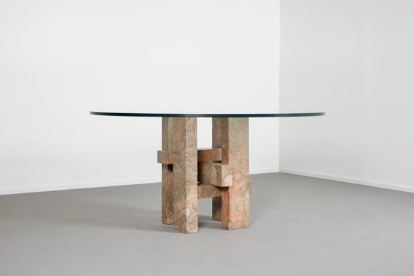 Sculptural Willy Ballez Dining Table in Marble and Glass, 1970s-QT-1263313