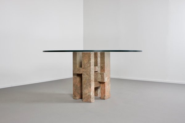 Sculptural Willy Ballez Dining Table in Marble and Glass, 1970s-QT-1263313