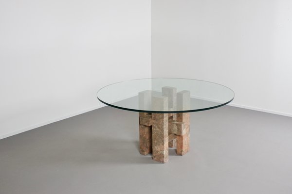 Sculptural Willy Ballez Dining Table in Marble and Glass, 1970s-QT-1263313