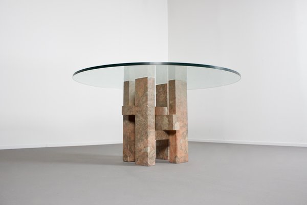 Sculptural Willy Ballez Dining Table in Marble and Glass, 1970s-QT-1263313