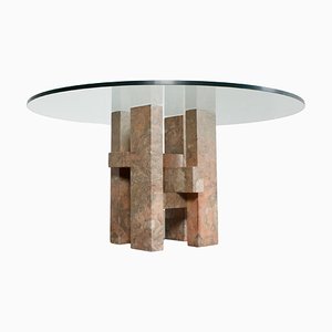 Sculptural Willy Ballez Dining Table in Marble and Glass, 1970s-QT-1263313