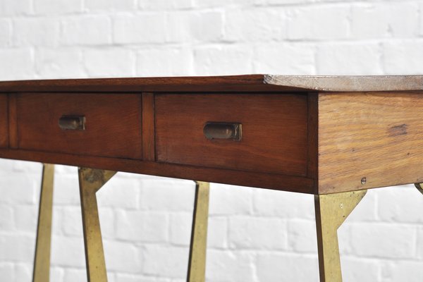 Sculptural Wood & Brass Console Table in the Style of Osvaldo Borsani, Italy, 1950s-WUY-1233366