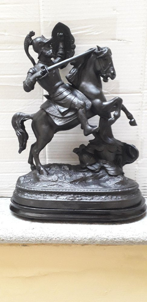 Sculpture Depicting Warrior on Horseback, 1800s, Bronze