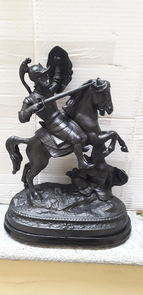 Sculpture Depicting Warrior on Horseback, 1800s, Bronze