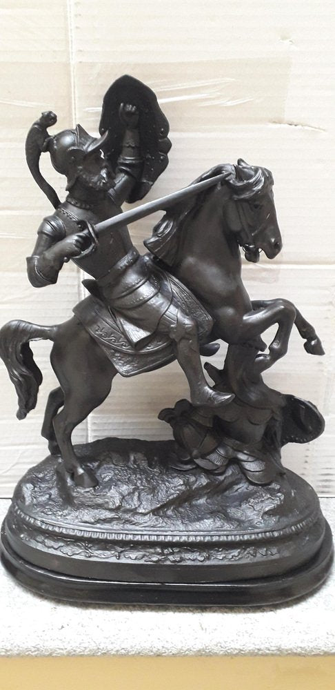 Sculpture Depicting Warrior on Horseback, 1800s, Bronze