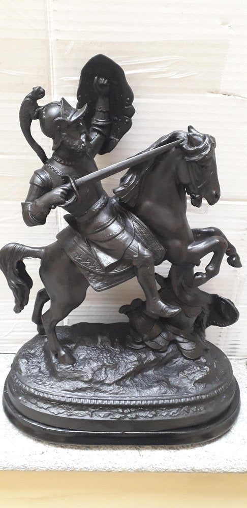 Sculpture Depicting Warrior on Horseback, 1800s, Bronze