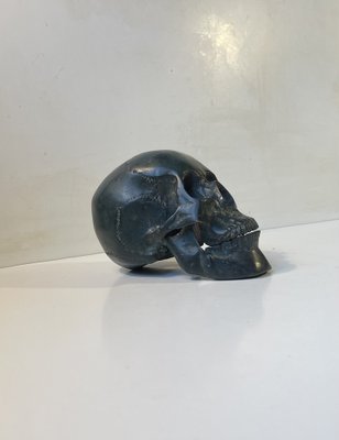 Sculpture of a Human Skull, 1950s, Bronze Cast with Silver Plating-LCR-1791869