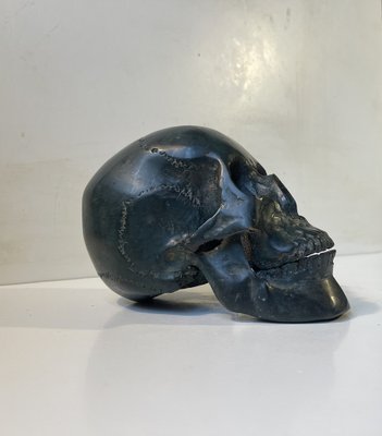 Sculpture of a Human Skull, 1950s, Bronze Cast with Silver Plating-LCR-1791869