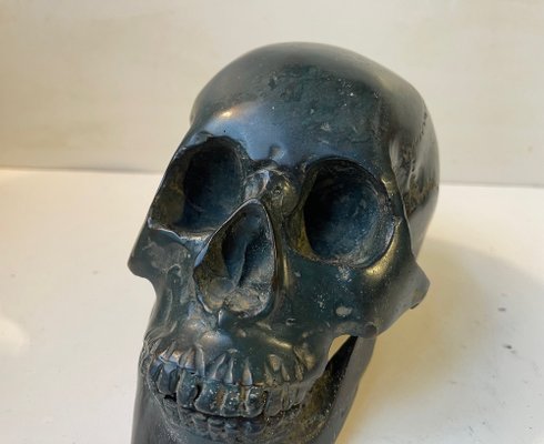 Sculpture of a Human Skull, 1950s, Bronze Cast with Silver Plating-LCR-1791869