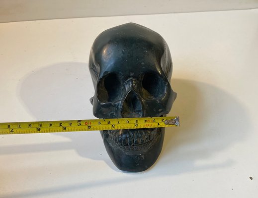 Sculpture of a Human Skull, 1950s, Bronze Cast with Silver Plating-LCR-1791869