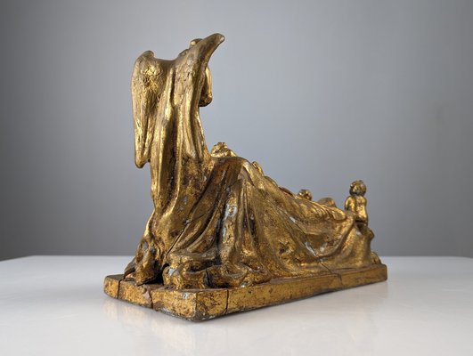 Sculpture of Queen and Angels, 1890s, Gilded Terracotta-JJT-1792527