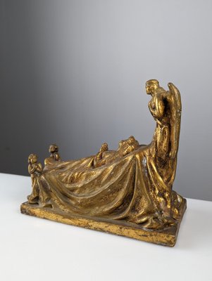 Sculpture of Queen and Angels, 1890s, Gilded Terracotta-JJT-1792527