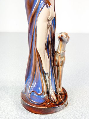 Sculpture of Woman with Dog in Glazed Ceramic-OJE-2024311