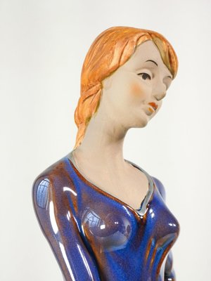 Sculpture of Woman with Dog in Glazed Ceramic-OJE-2024311