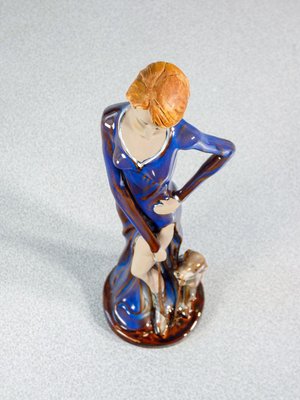 Sculpture of Woman with Dog in Glazed Ceramic-OJE-2024311