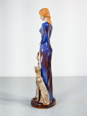 Sculpture of Woman with Dog in Glazed Ceramic-OJE-2024311