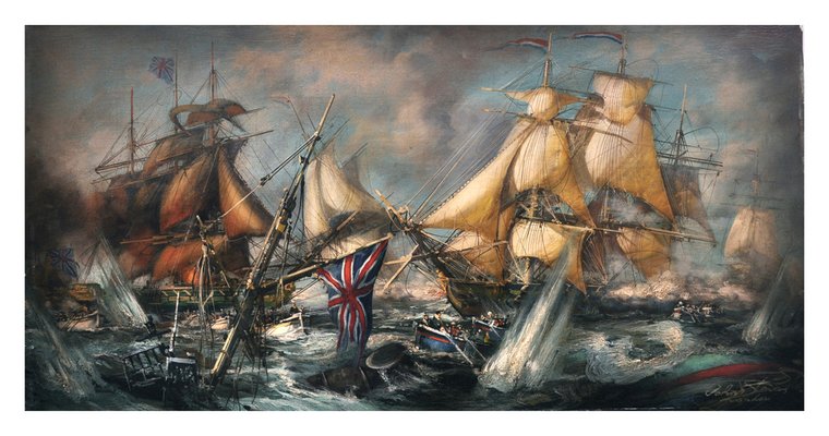 Sea Battle, English School Painting, Oil on Canvas, Framed-YUW-1305248