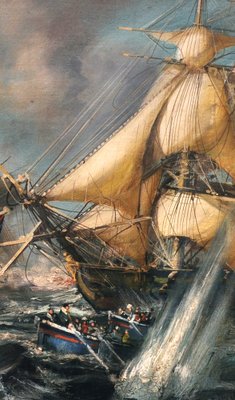 Sea Battle, English School Painting, Oil on Canvas, Framed-YUW-1305248