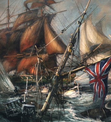 Sea Battle, English School Painting, Oil on Canvas, Framed-YUW-1305248