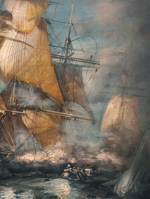 Sea Battle, English School Painting, Oil on Canvas, Framed-YUW-1305248