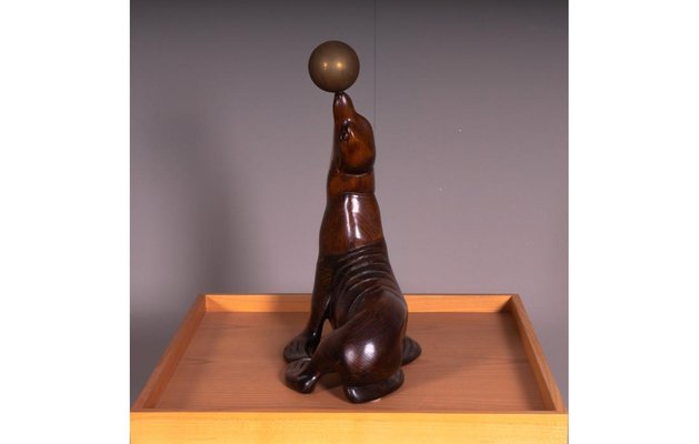 Sea Lion Sculpture in Wood & Bronze-SRP-1732815