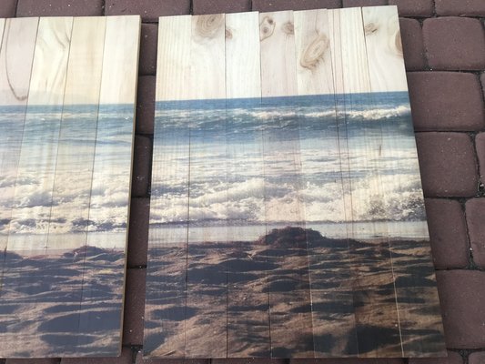 Seascape Wall Art Print on Wooden Boards, 20th Century, Set of 3-WQQ-1364447