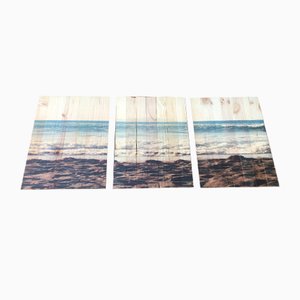 Seascape Wall Art Print on Wooden Boards, 20th Century, Set of 3-WQQ-1364447