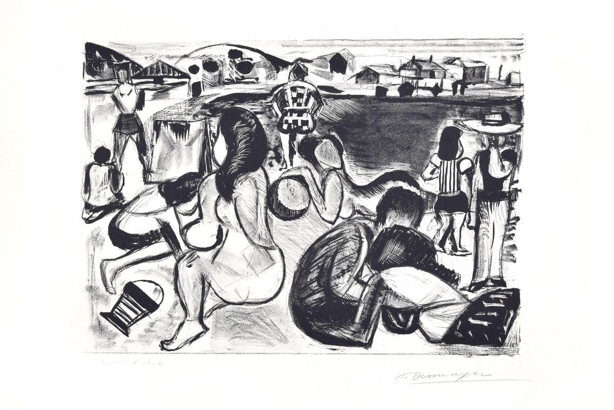 Seaside - Original Lithograph by Oscar Dominguez - First half of 1900 First half of 1900