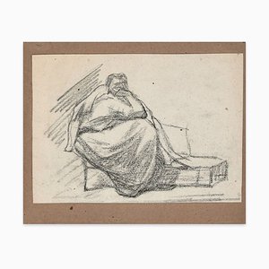 Seated Figure - Original Charcoal Drawing by Aimé Millet - Mid 19th Century Mid 19th Century-ZCI-755540