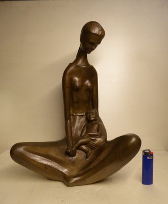 Seated Mother with Child, 1970s, Bronze-AWL-1175265